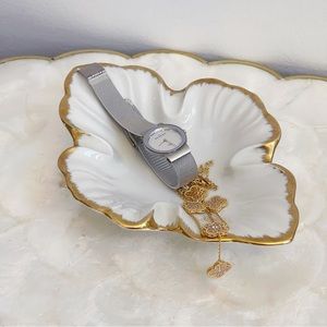 Vintage Gold Trim Porcelain Leaf Trinket Dish